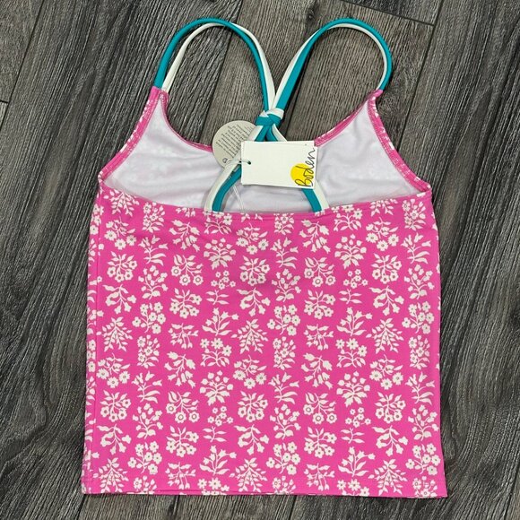 NWT Mini Boden Pink Floral Tankini Swim Top with White & Turquoise Straps - Picture 3 of 7